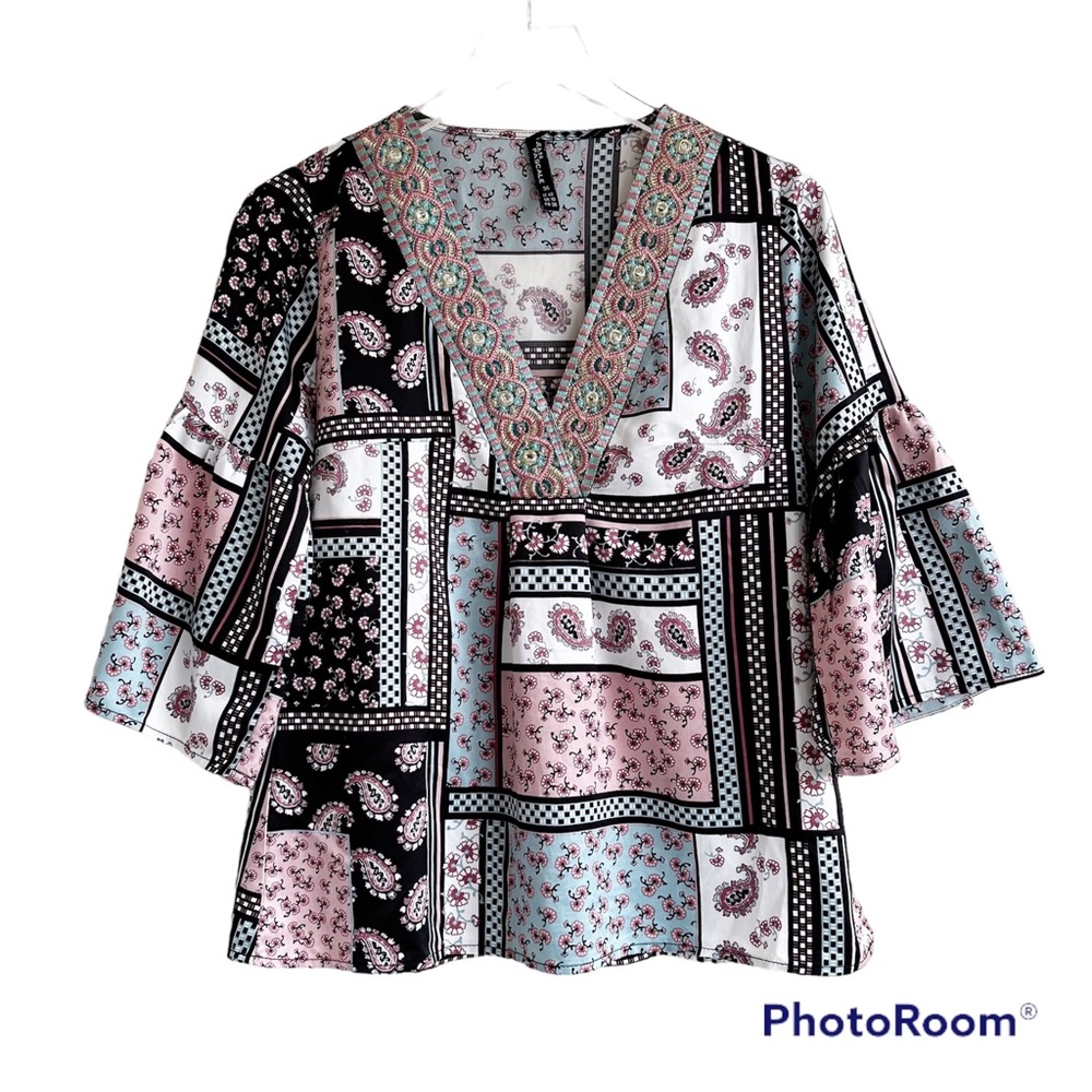 Jean Pascale Embroidered Mixed Print Blouse US Size 8